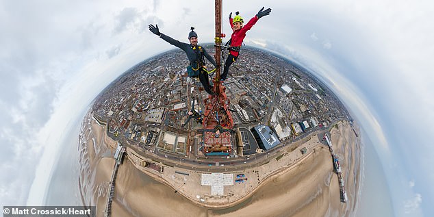 Daredevil: Amanda Holden made history a day earlier by bravely climbing 150 meters to reach the top of Blackpool Tower while hosting Heart FM