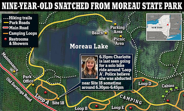 Charlotte Sena was last seen cycling around Loop A in Moreau Lake State Park in upstate New York, near Saratoga Springs