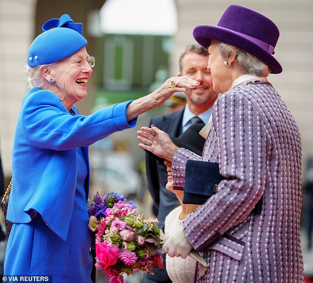 Queen Margrethe of Denmark (photo left) greeted her sister Princess Benedkeek (photo right) with a warm hug