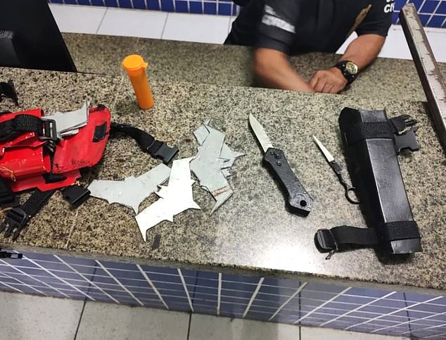 He was found with a knife and several apparently homemade 'batarangs'