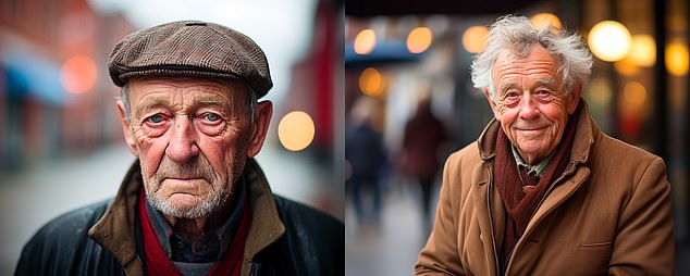 Over-70s described their own age group using much more optimistic terms, including 'knowledgeable', 'interesting', 'friendly', courteous', 'caring', 'smart', 'social', 'relaxed' and 'patient'.  Left in the photo: an older person according to 18 to 69 year olds, right: an older person according to the 70+ group