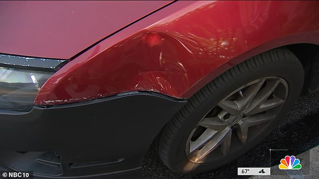 The dent in Bullock's car that started the whole altercation