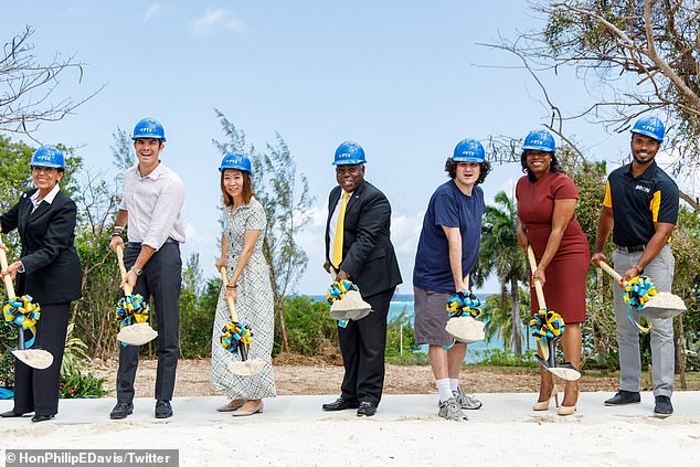 Prime Minister Philip Davis (center) of the Bahamas and Sam Bankman-Fried (third from right) are photographed at the groundbreaking of the FTX headquarters