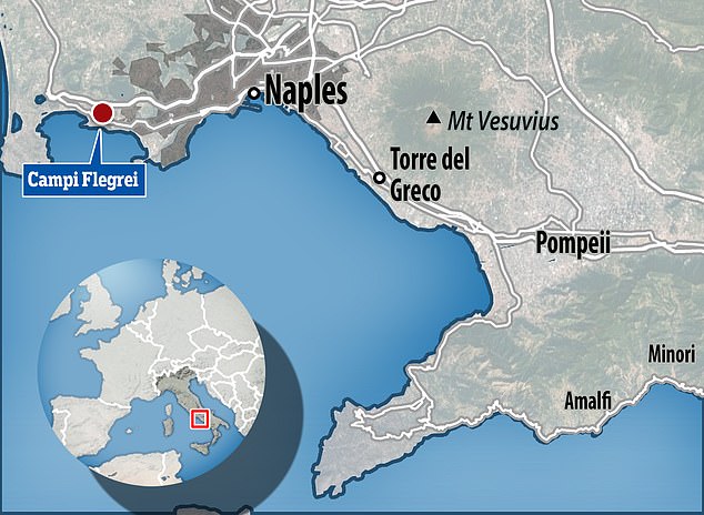 Naples is flanked on both sides by volcanoes: Campi Flegrei to the west and Vesuvius to the east