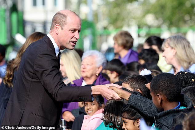 During the visit, William and Princess Kate also met schoolchildren who lined the streets to greet the royals