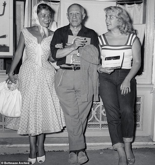 Pablo Picasso with Vera Clouzot (left) and his daughter Maya Picasso.  Maya, 22, joined her father after living most of her life in Barcelona, ​​Spain.