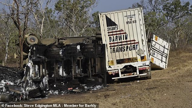The couple's Mitsubishi Pajero was traveling north on the Stuart Highway when it veered into the path of a road train and erupted into a fireball that burned for more than five hours.
