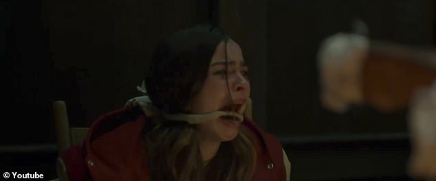 Scream queen: In the sneak peek you can briefly see Addison, tied up and screaming in fear through a gag that is limp in her mouth