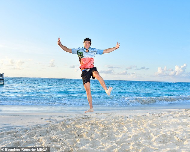 Having fun: The actor was also accompanied by his family as he celebrated the milestone birthday at the luxurious Beaches Resort