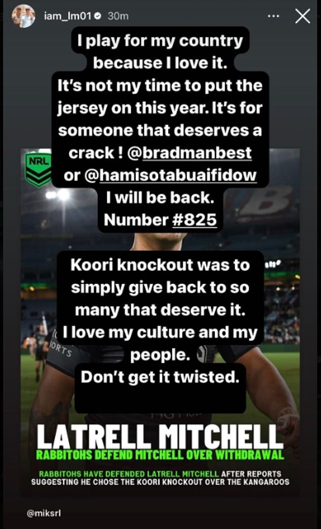 Mitchell has his supporters on social media after defending his decision to enter the Koori Knockout tournament