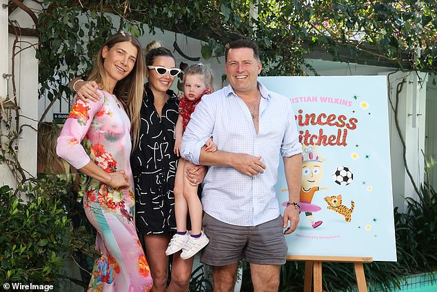 Today presenter Karl Stefanovic attended the launch with wife Jasmine and daughter Harper (all pictured with Christian Wilkins)