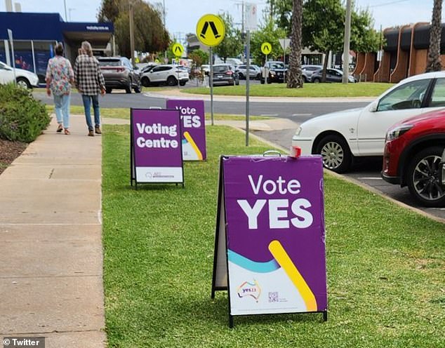 Earlier this week, the Australian Electoral Commission reprimanded Yes campaigners for using signs (above) that resembled the official 'Voting Centre' signs