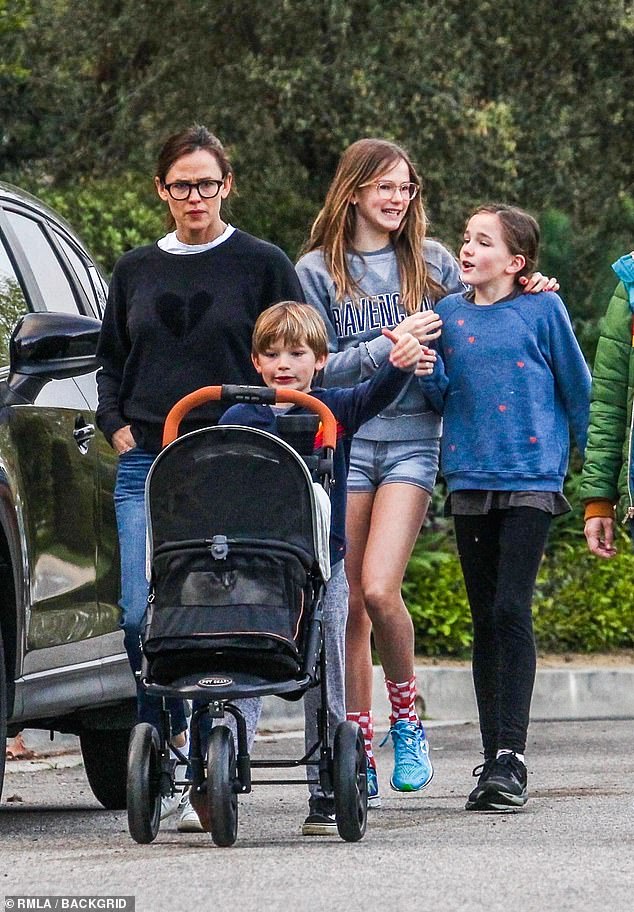 Clan: In addition to Seraphina, Jennifer and ex-husband Ben Affleck share daughter Violet, 17, and son Samuel, 11;  pictured in April 2020