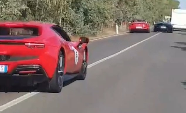 You see how the blue Lamborghini tries to overtake the white camper in front of it