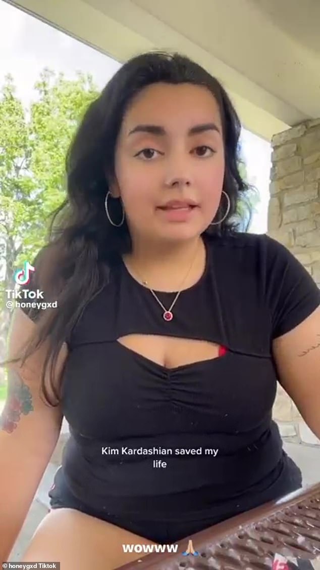 'Saved my life': Kim was shocked in July to discover one of her SKIMS bodysuits had saved a fan's life, and reposted Nina's first TikTok video to her own Instagram Stories