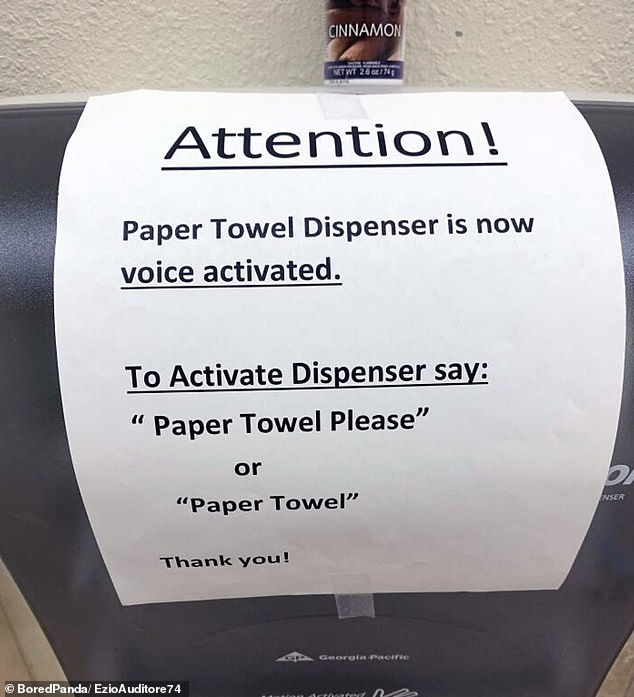 In a cruel but hilarious prank, an employee tricked other employees into thinking the paper towel dispenser is voice-activated