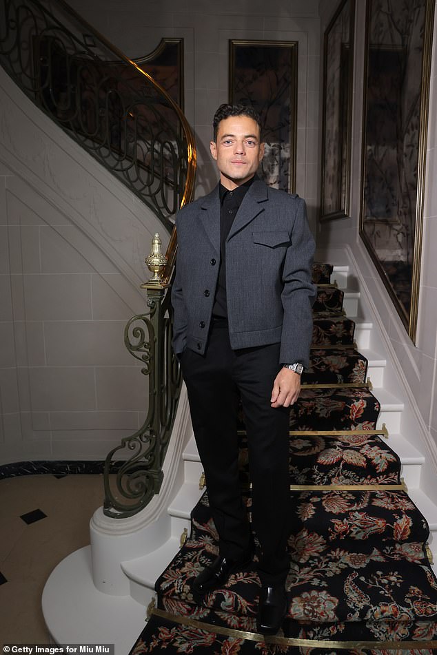 Smart: Meanwhile, Rami looked dapper in a gray blazer that he paired with a black shirt and black pants