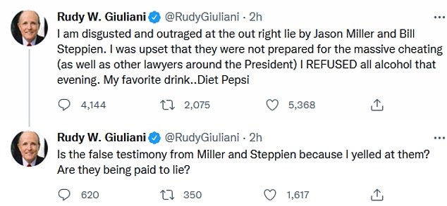 Giuliani previously denied he was drunk on election night in a series of now-deleted tweets