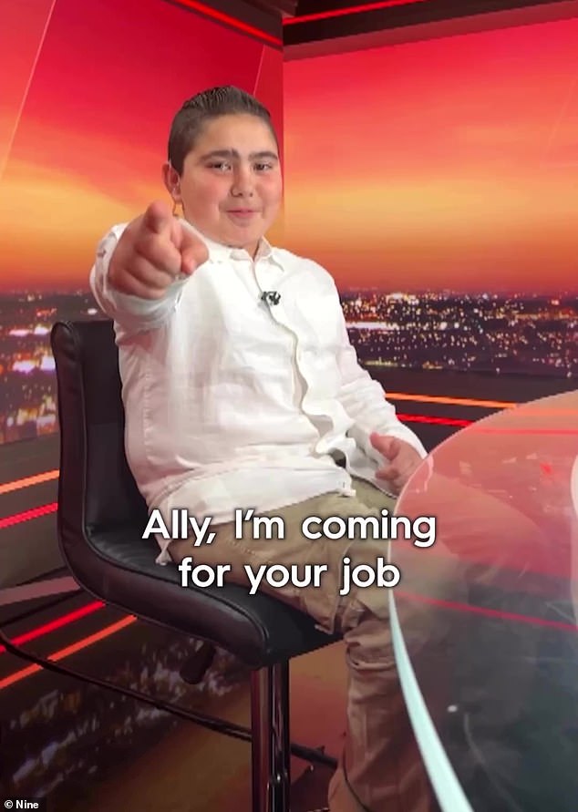 A young boy in a crisp white shirt is then seen in the driver's seat of the long-running current affairs programme.  'Hello, I'm Nicky Tadros.  Welcome to A Current Affair,” he says