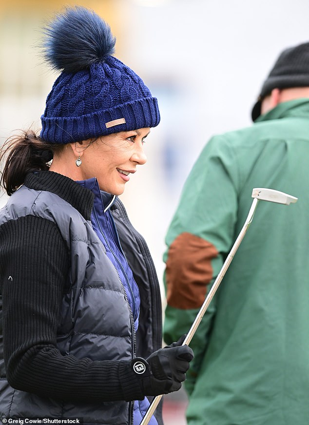 Competition: The star, who is married to fellow golf fan and actor Michael Douglas, practiced on the course ahead of the start of the 2023 Alfred Dunhill Links Championship