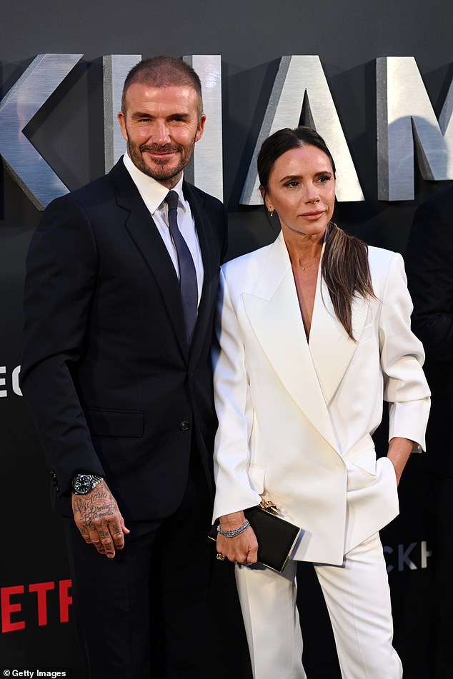 To celebrate the show's release, Victoria, 49, put on quite the display in a white suit as she stepped out alongside her former footballer husband, 48, at the premiere