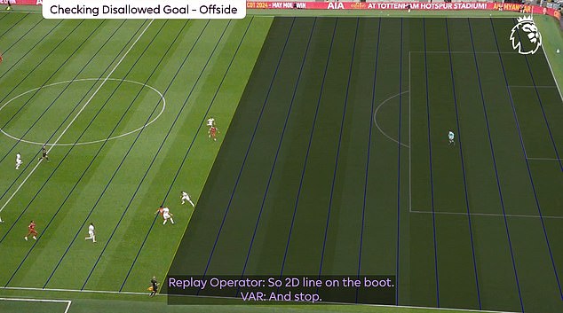 Lines drawn by the VAR operators showed Luis Diaz being played onside by a Tottenham defender