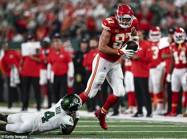 Even Travis Kelce (right) thinks the NFL is focusing too much on his new romance with Swift