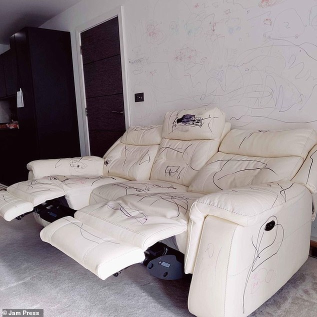 Mr Aria claims he only bought the sofa a few months ago and 'there is nothing wrong with it except what you see'