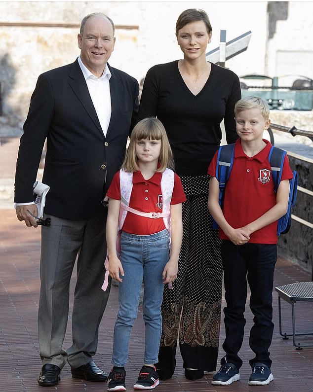 Albert and Charlene were pictured on the palace's Instagram account earlier last month with their eight-year-old twins Prince Jacques and Princess Gabriella on their first day of school