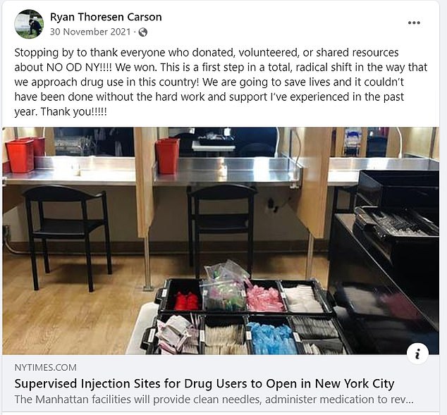 One of the causes Carson advocated for was supervised drug locations in New York to prevent opioid overdoses