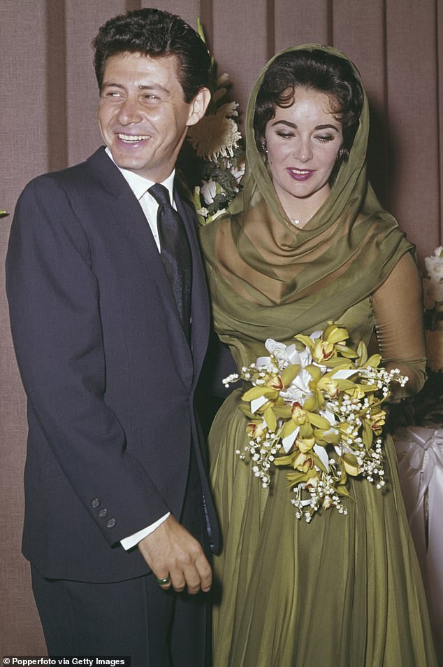 Side by Side: After Mike died in a plane crash, Eddie and Elizabeth began an affair that culminated in their wedding in Las Vegas in 1959 (pictured)