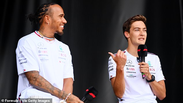 Questions have also been raised about whether Hamilton would retire, but he has said his teammate George Russell (right) gave him 'motivation' to keep racing.