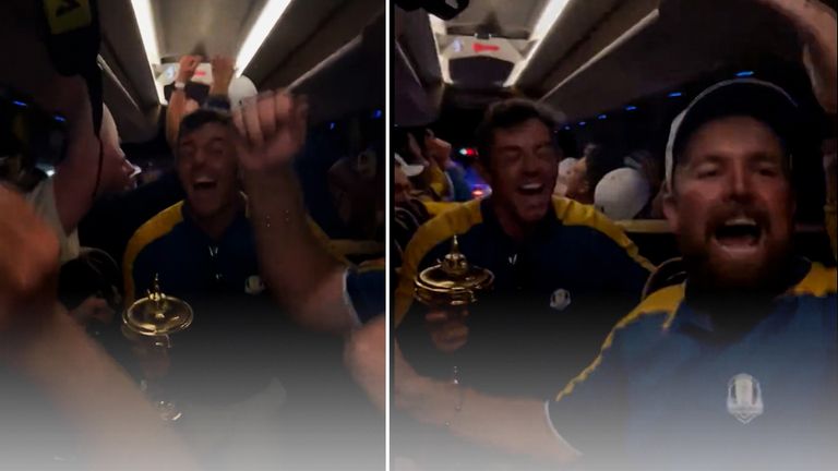 Team Europe celebrated on the team bus after their thrilling Ryder Cup victory over the USA in Rome