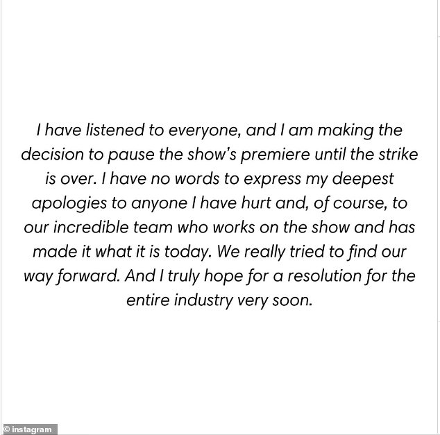 Apology statement: Last month, Barrymore decided to pause the show's September premiere