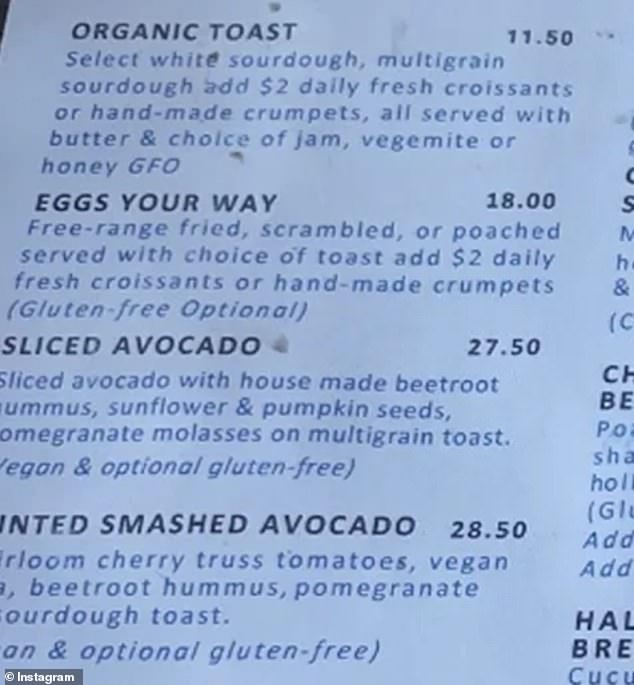 Melbourne's Glass Den cafe has come under fire for its prices, with one restaurant pointing out that they charge $27.50 for sliced ​​avocado on toast