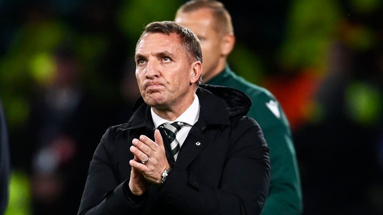 GLASGOW, SCOTLAND - OCTOBER 04: Celtic Manager Brendan Rodgers during a UEFA Champions League match between Celtic and Lazio at Celtic Park, on October 4, 2023, in Glasgow, Scotland.  (Photo by Rob Casey / SNS Group)