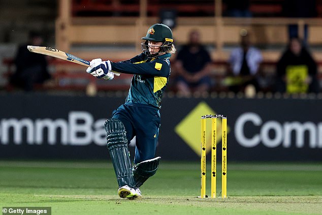 The young gun (pictured, near the crease at North Sydney Oval) says she's been practicing her power shots and weightlifting