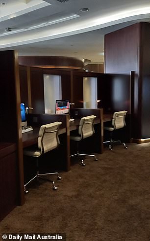 For those who want to get some work done, there are computers, monitors, printers and semi-private booths with a sofa and TV