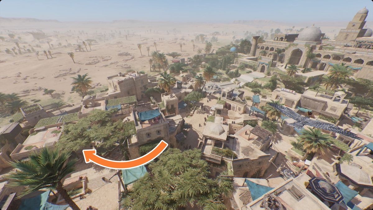 Aerial shot of Assassin's Creed Mirage showing the location of A Challenge Enigma