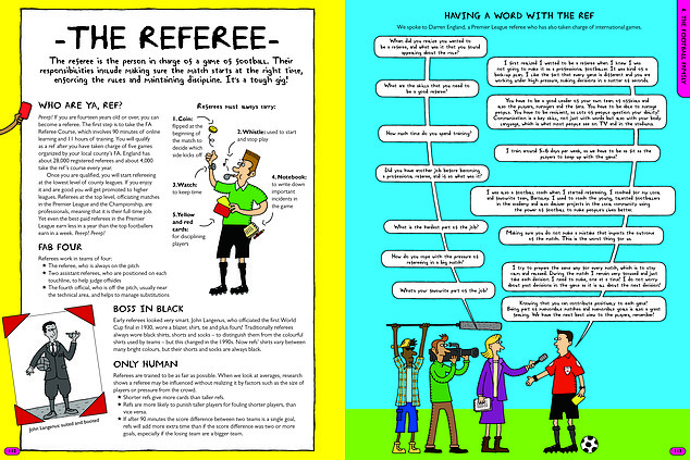 In the new book 'The Football School Encyclopaedia', published on Thursday morning, England offers advice in a Q&A interview (right) called: 'Having a word with the ref'