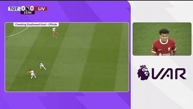 Luiz Diaz thought he had given Liverpool the lead against Tottenham but England failed to overturn the offside decision, sparking major controversy after the Reds' 2-1 defeat.