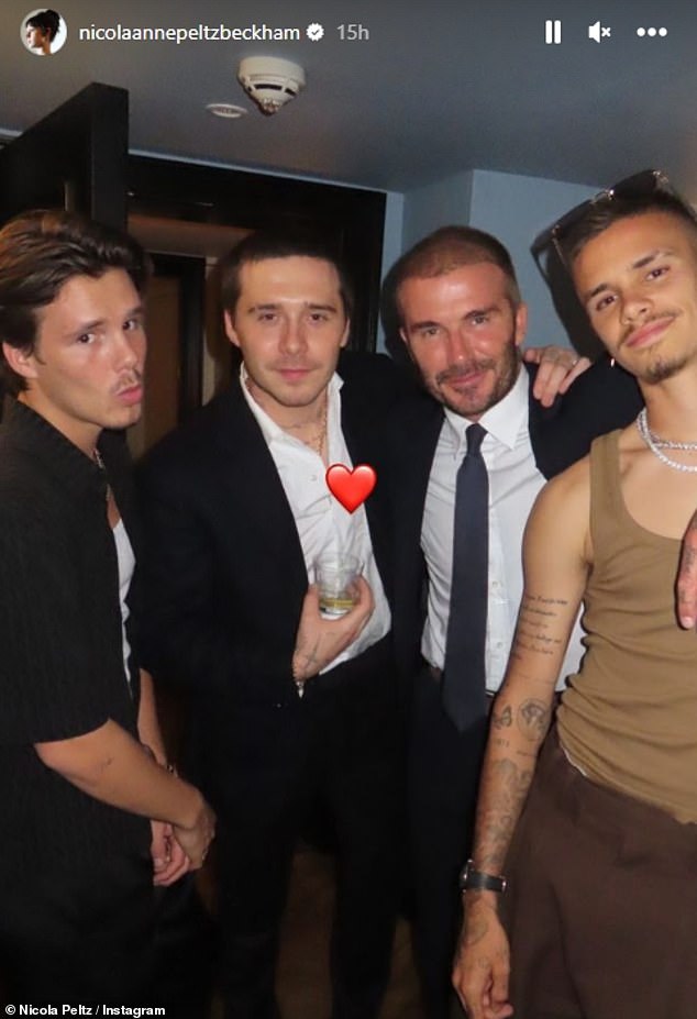 Sweet: Nicola also shared a photo of the Beckham boys posing together at the premiere