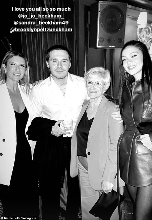 Family: Nicola posed with David's sister Joanne and mother Sandra at the party