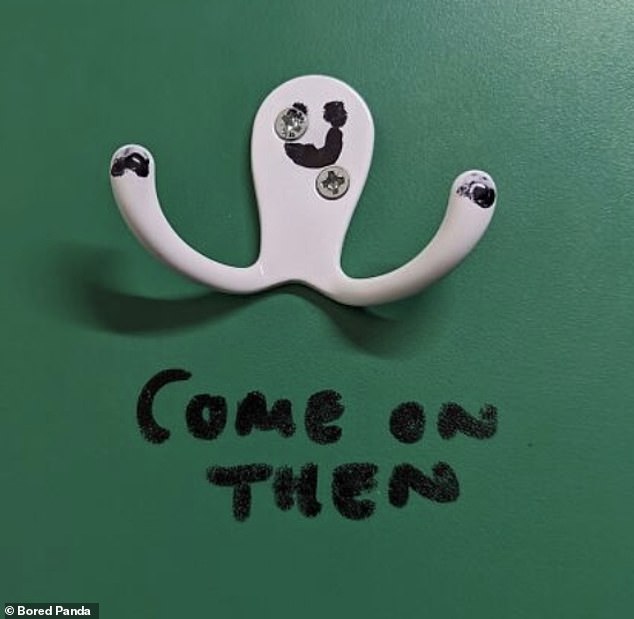 Talk about a right hook!  This coat hanger is unexpectedly threatening