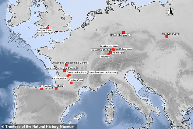 Map of Magdalene sites in Europe where cannibalism has been identified as a funerary behavior