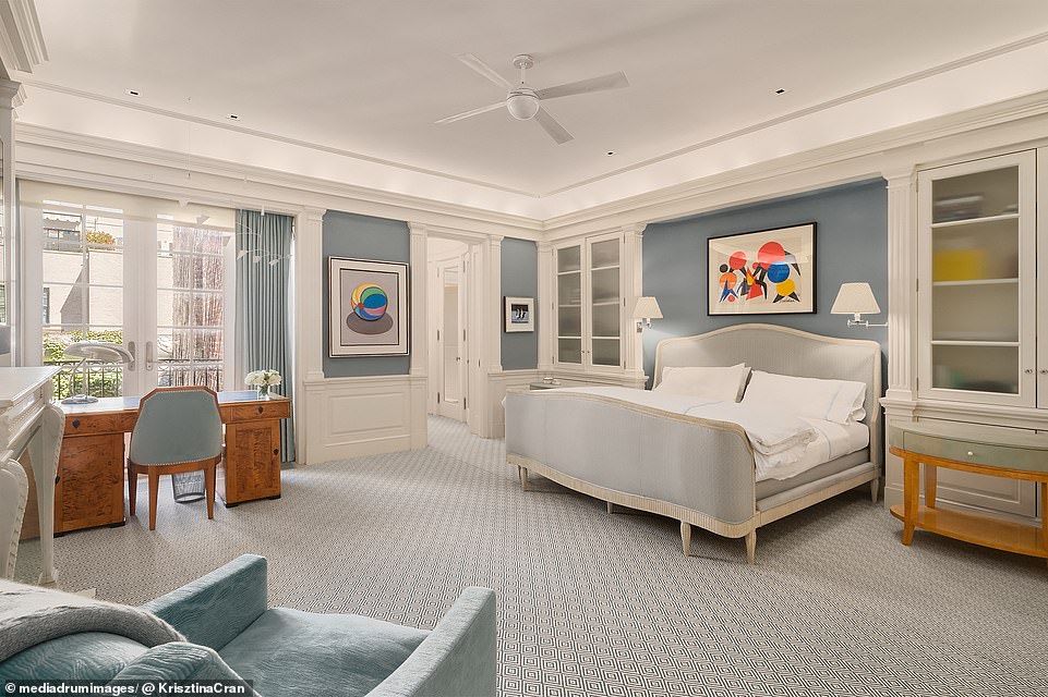 The full asking price for the house was $27.5 million, but it has now sold for $26.5 million.  In the photo: one of the many enormous bedrooms across the street from the mansion