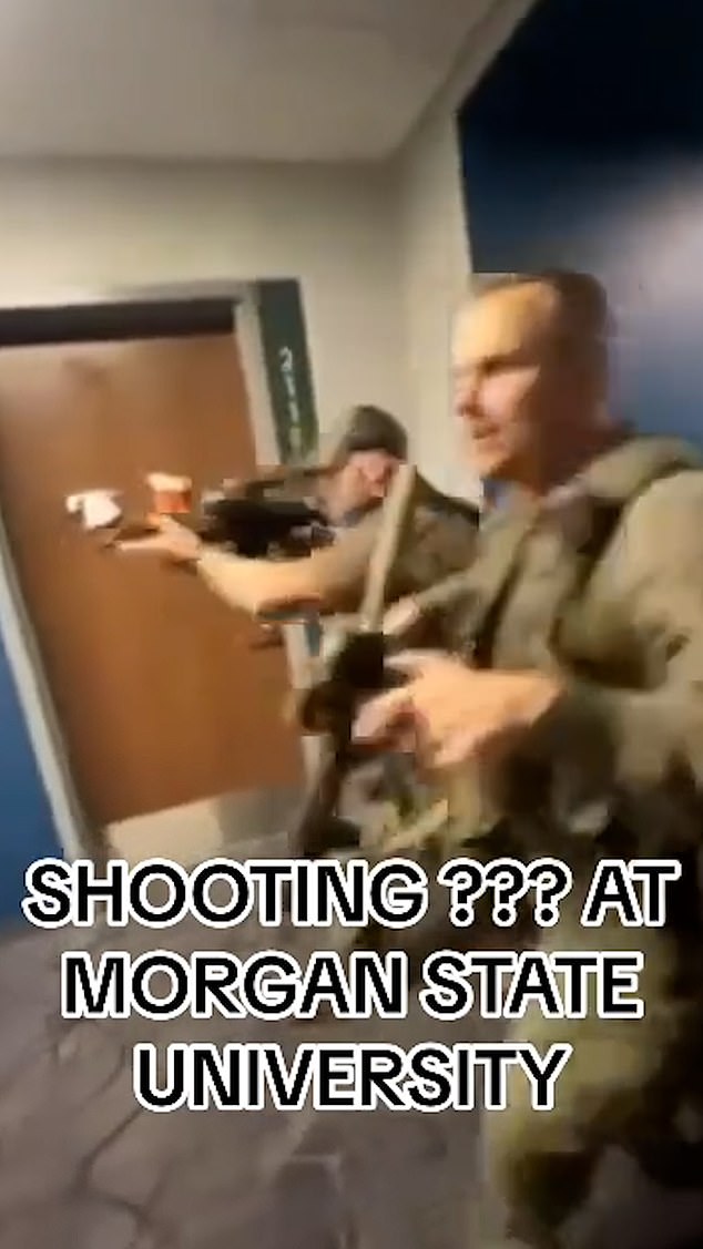 One video showed officers marching down a hallway asking if anyone heard anything shooting