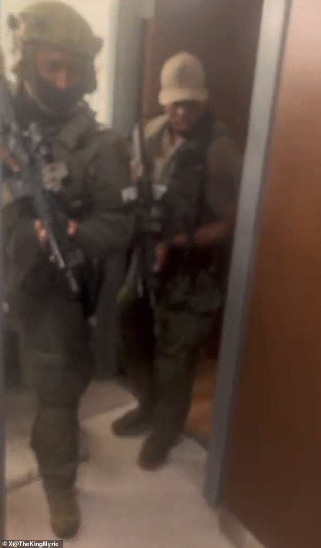 Another video shows officers asking students to lift their shirts to check for firearms