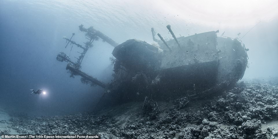 This eerie image shows the shipwreck of the Cedar Pride, a former Lebanese cargo ship deliberately sunk off the coast of Aqaba, Jordan.  It was recorded by Martin Broen and ranks 11th in the Open Built Environment category