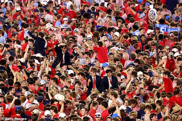 The school was also fined $75,000 because fans threw debris on the field during the celebration